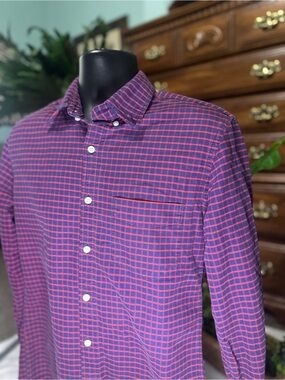 J. Crew Navy and Red Check Button-Down Shirt size M